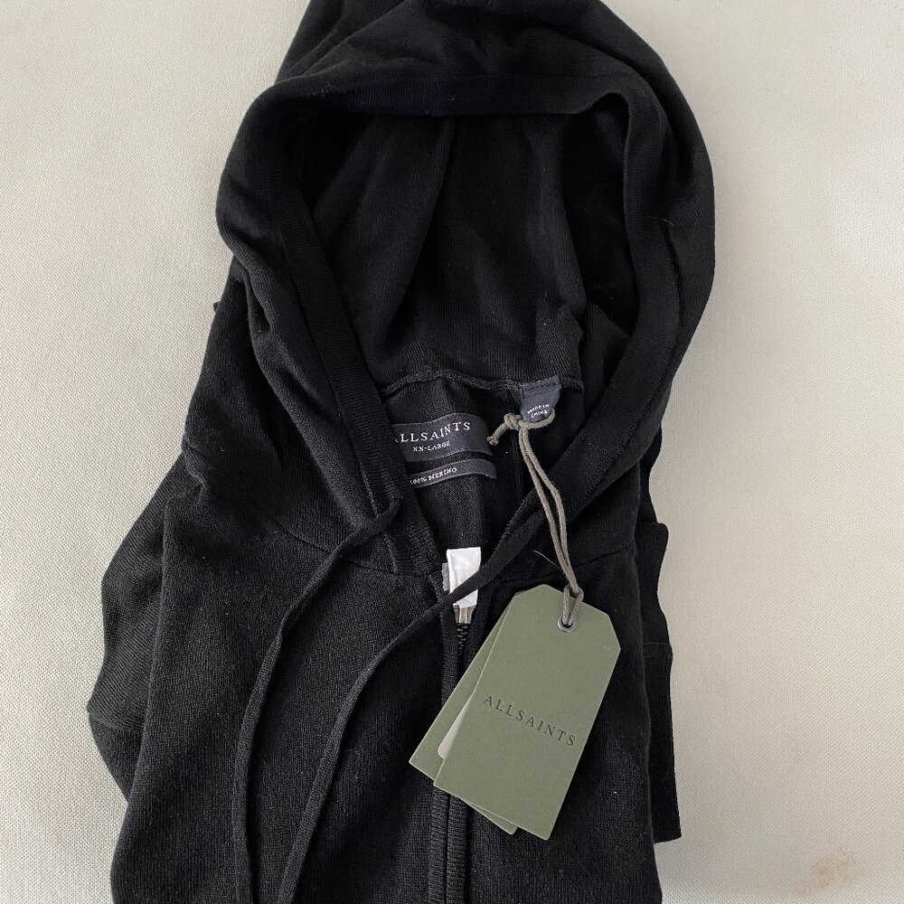 ALL SAINTS NWT MEN'S BLACK MERINO HOODIE XXL